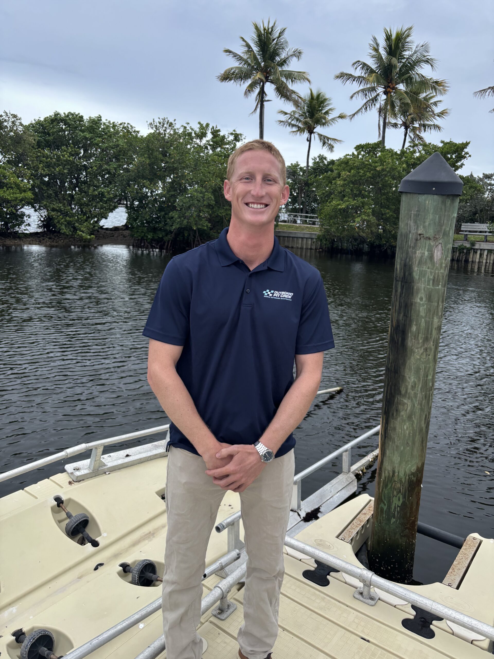 Tyson with Outboard Pit Crew at a South Florida dock