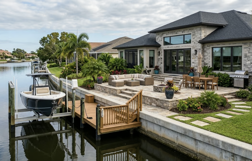 Waterfront home with a lift-kept boat in Boynton Beach