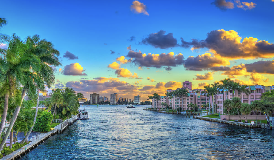 Boca Raton Intracoastal waterfront at sunset